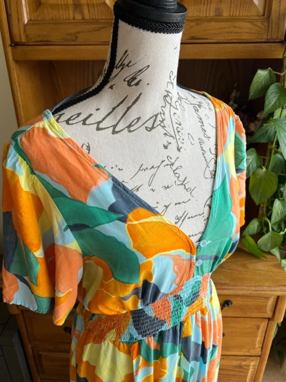 Abel the Label Multicolor Abstract Print Maxi Dress with Smocked Waist Small‎ - Picture 2 of 9